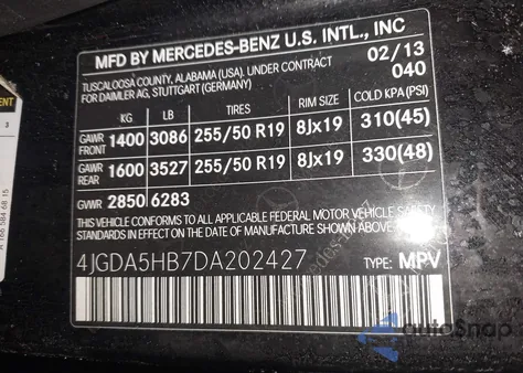 2013 Mercedes-Benz Ml 350 4Matic z USA, uszkodzony, nr VIN 4JGDA5HB7DA202427